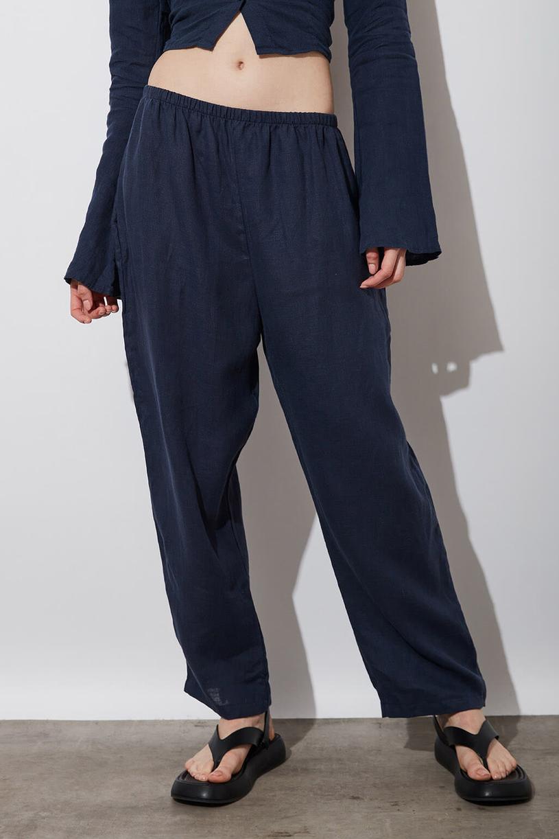 Lacivert %100 Keten Baggy Pantolon